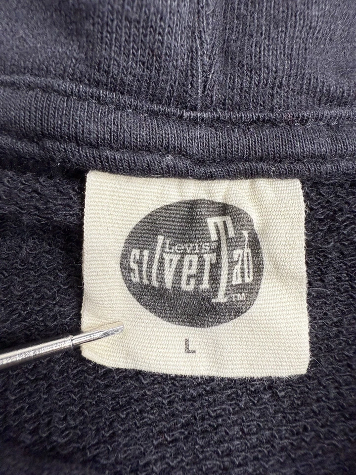 Vtg Levis SilverTab Graphic Hoodie Black Pullover Spell Out Y2K Skater Grunge L - Image 4 of 4