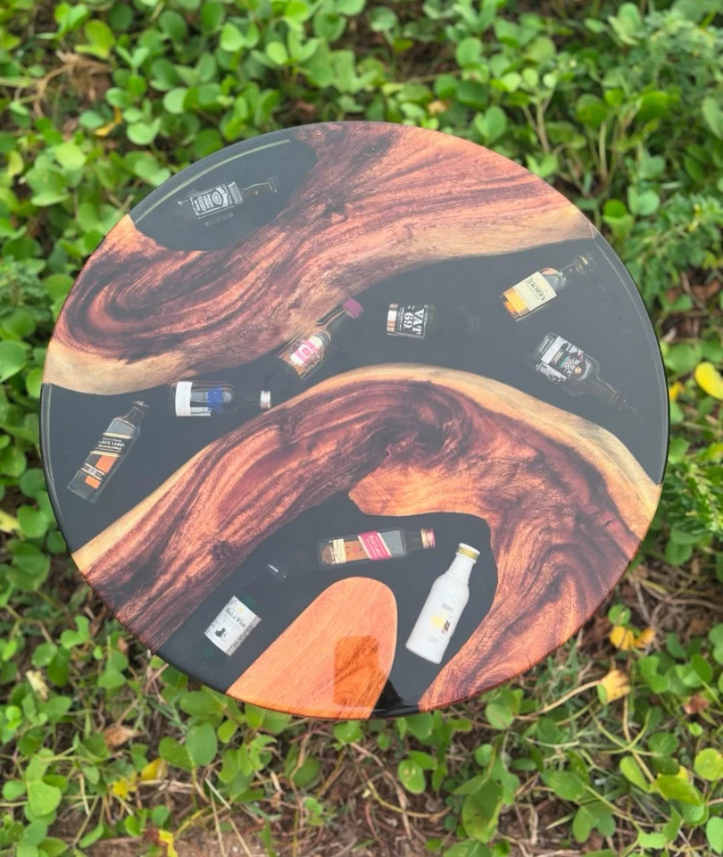 15" Handmade Wood & Epoxy Resin Coffee Tabletop | Liquor Theme Countertop Decor - Image 4 of 4