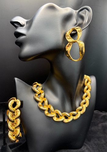 Maxine Denker Vintage 1980s Parure Necklace Bracelet Carded Earrings Gold NYC