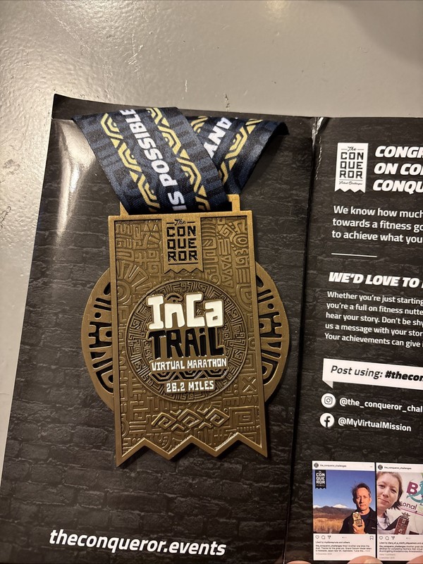 The Conqueror Virtual Marathon Challenge Inca Trail Medal 26mi