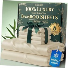 100 Viscose Derived from Bamboo Sheets Size - Luxury 6 Pc Queen Creme