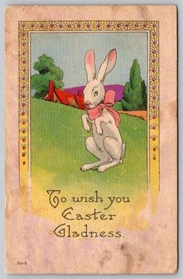 Anthropomorphic Easter Fantasy Rabbit with Large Bow Postcard 1915