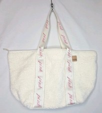 Victoria's Secret PINK Cozy Fuzzy Sherpa Zippered Tote Bag Ivory NWT