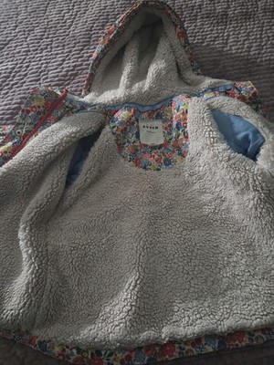 Mini Boden Girls Hooded Floral Fleece Jacket Button Front Multicolor 3-4Y