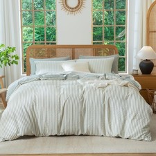 King Size Comforter Set Sage Green Striped 100 Soft Washed Microfiber Jacquard