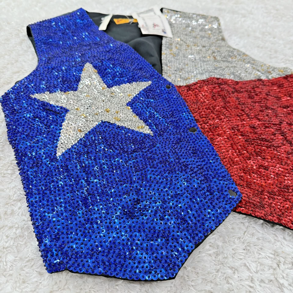 Chaleco de Colección JC Para Hombres 2XL Lentejuelas Lonestar Bandera de Texas Stock Muerto Oeste Años 90 EE. UU. Foto 2 de 4