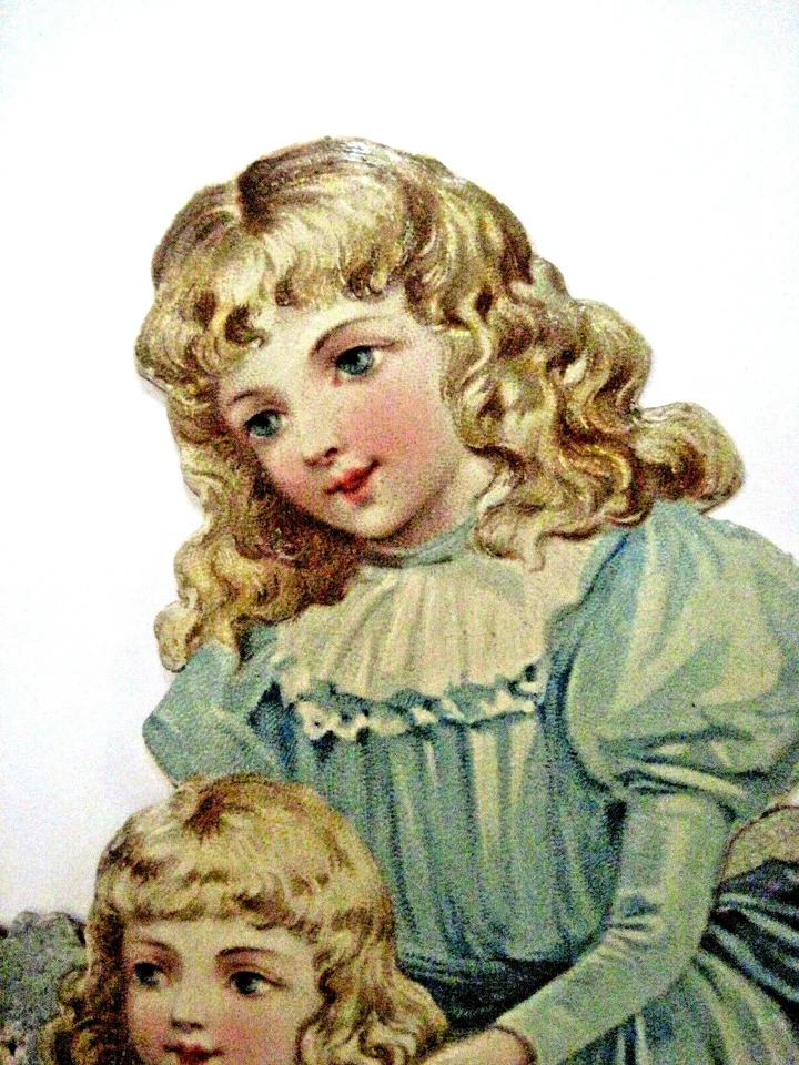 Encantador troquelado grande vintage de (3) niños alimentando dos cisnes * Foto 3 de 4