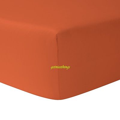 NWT Yves Delorme TRIOMPHE C King FITTED SHEET 75x85'' Coral Orange Sateen France