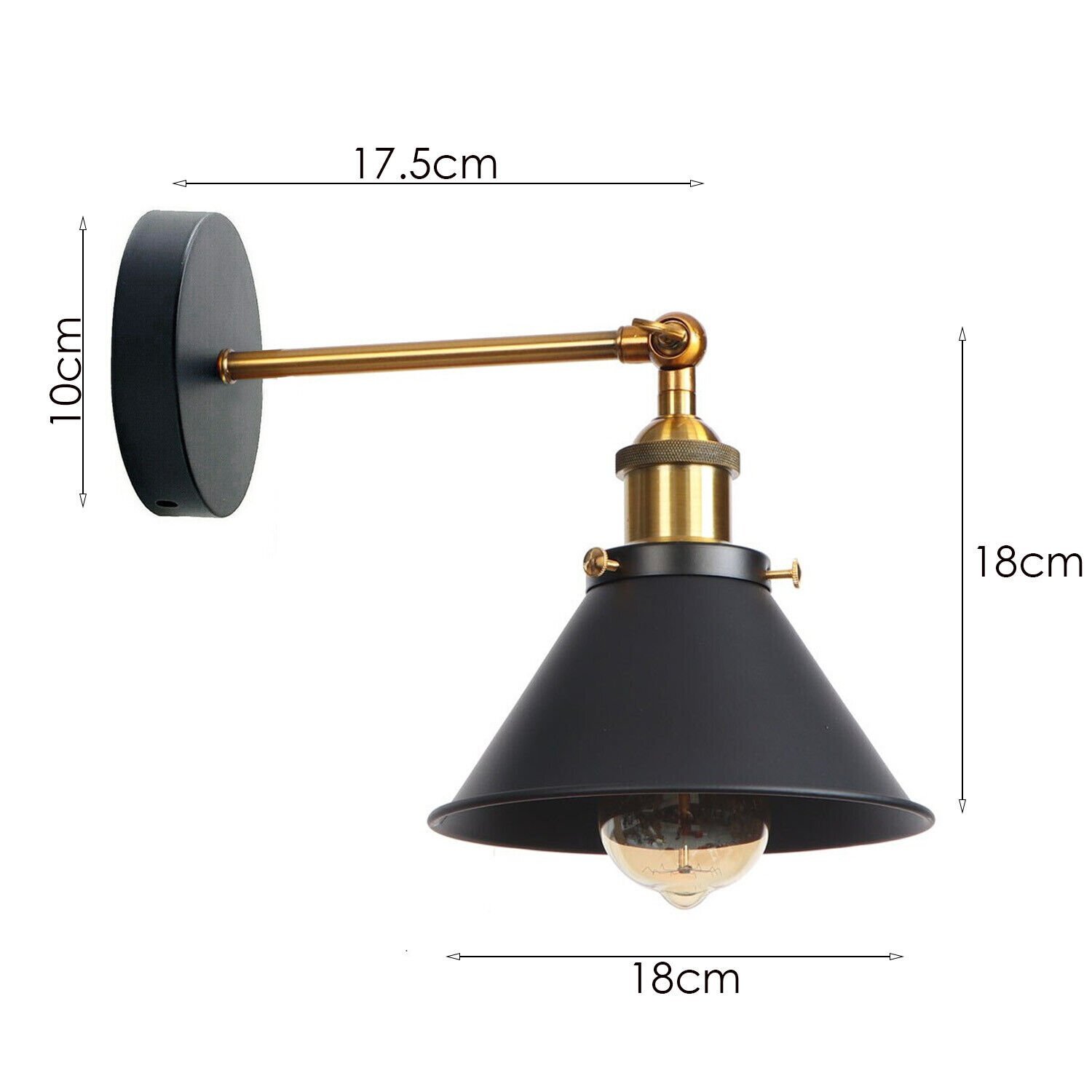Vintage Industrial Black Wall Light Sconce Indoor Metal Cone Plug in