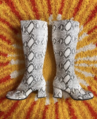 Helvellyn Two Vintage PVC 60s monochrome Snake Effect GoGo Boots Mod Psych