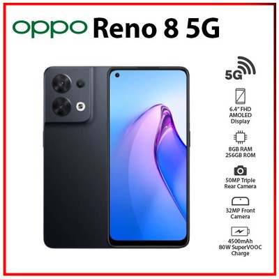 (Unlocked)OPPO Reno8 5G BLACK 8+256GB GLOBAL Ver. Dual SIM Android Cell Phone