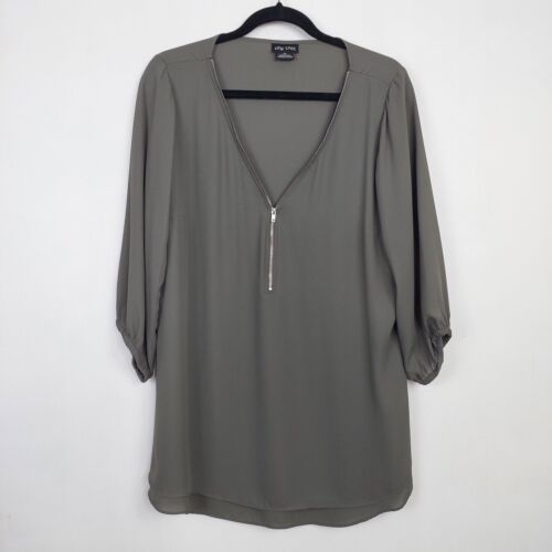 City Chic Plus Size XS/14 Olive Green Sexy Fling Top Blouse Zip Front 3/4 Sleeve - Picture 1 of 11