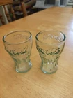 Vintage Mini Coca-Cola Coke Green Shot Glasses 3" Tall 2oz, Green, Embossed
