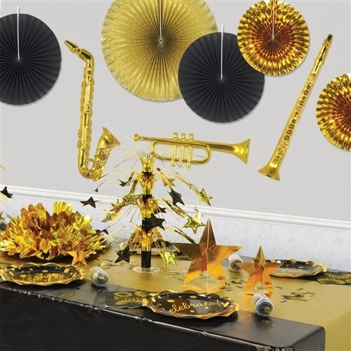 Instrumentos musicais de plástico dourado decoração de parede pacote com 3 bandas de música 17" a 21" - Imagem 2 de 2