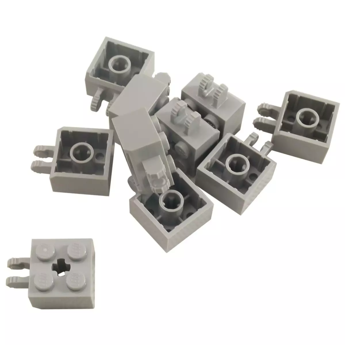 10 NEW LEGO Hinge Brick 2 x 2 Locking 2 Fingers Vertical Light Bluish Gray