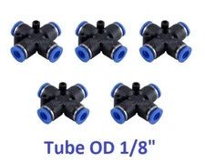 Pneumatic Cross Union Tube OD 1/8" Inch Push In To Connect Air Fitting 5 Pieces