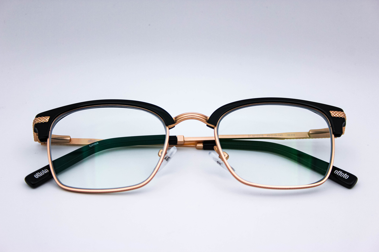 Ottoto Copperfield Black/Gold Browline Eyeglasses Frames 31-M10316 49-19-140