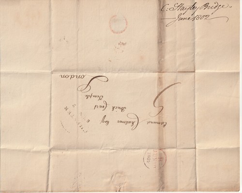 1802 2/LINE CHESTER DATED POSTMARK WRAPPER TO EDMUND CHALMER BRICK COURT LONDON - Picture 2 of 2