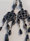 Two Pairs Jet Black Crystal Drop Earrings Vintage Lot BEAUTIFUL Sparkly  — photo 5