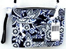 Vera Bradley Iconic RFID Custom Crossbody / Wristlet 2 in 1 Snow Lotus & Black