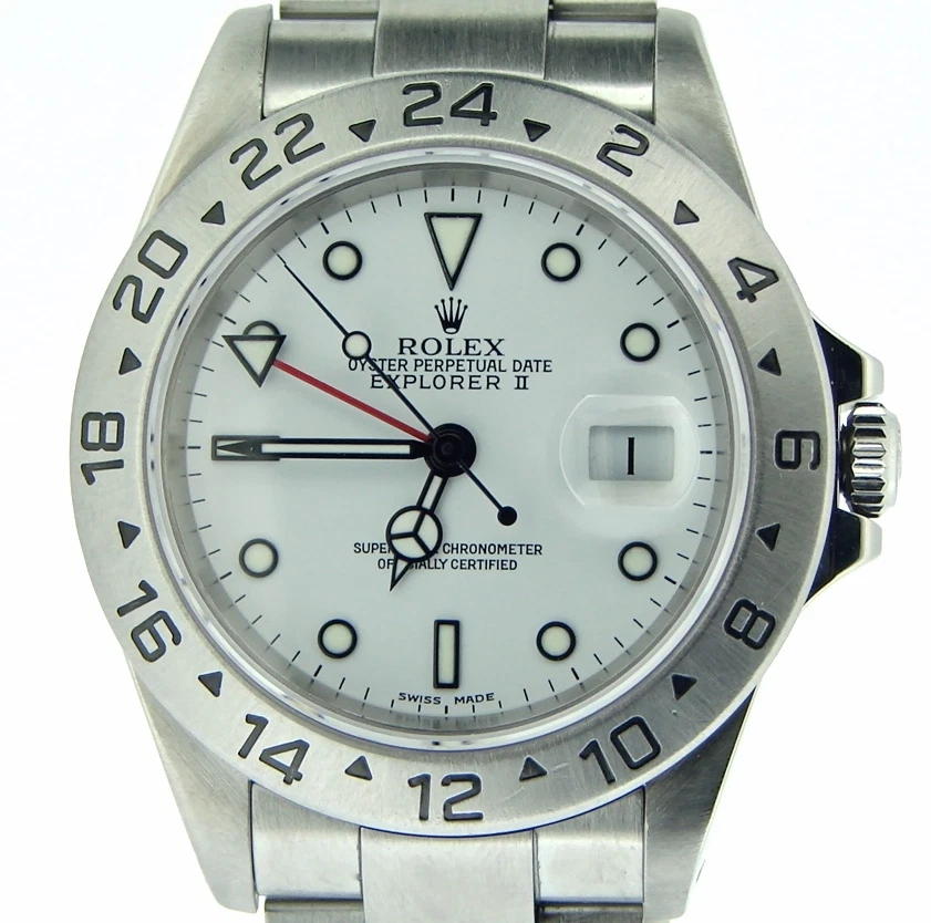 Reloj Rolex Explorer II de acero inoxidable de la década de 2000 para hombre 40 mm SEL Oyster blanco 16570