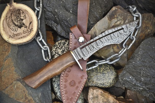 Ashen Edge Hot Item Bowie Knife Twist Damascus Walnut Wood Steel Guard Sports - Picture 5 of 10