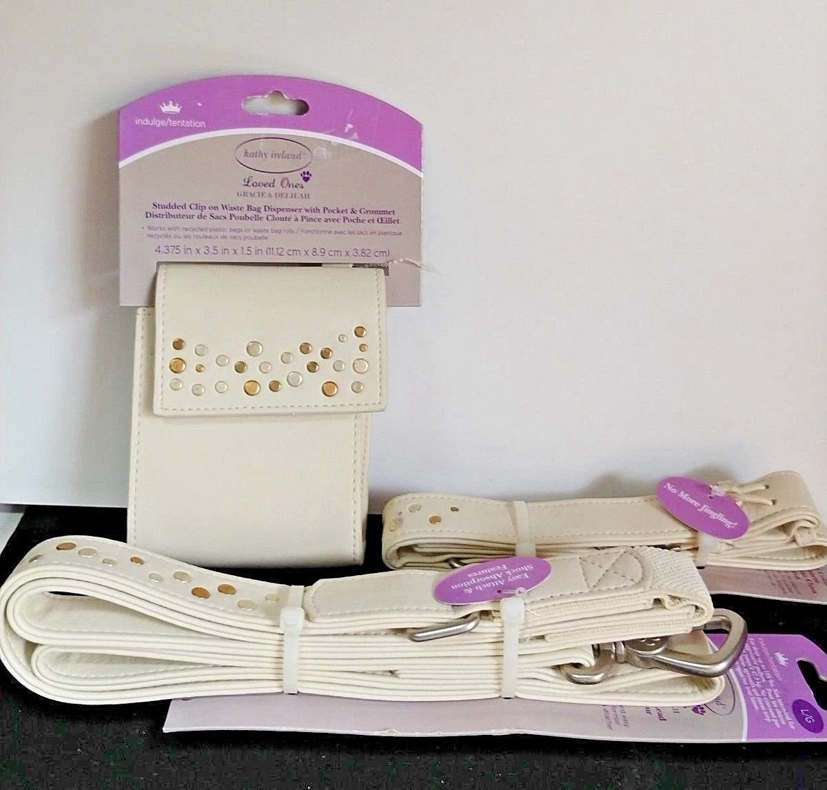 Kathy Ireland Loved Ones Fashion Dog Collar 4ft Lead Large Bag Dispenser Set 3pc