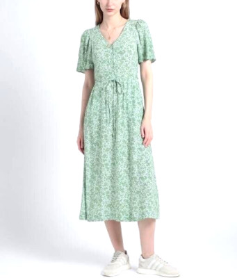 & Other Stories Womens size 10 White Mint Flutter Sleeves Floral Midi Dress zip
