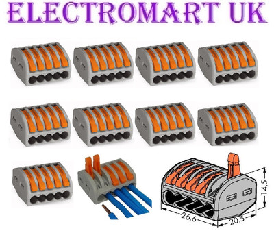 10 X 222-415 ORIGINAL WAGO 5-FACH FEDERHEBEL KABEL DRAHTKLEMME STECKER BLOCK