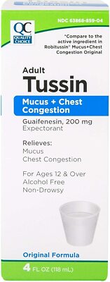6 Pack Quality Choice Adult Tussin Gauifenesin Expectorant 4 Ounce