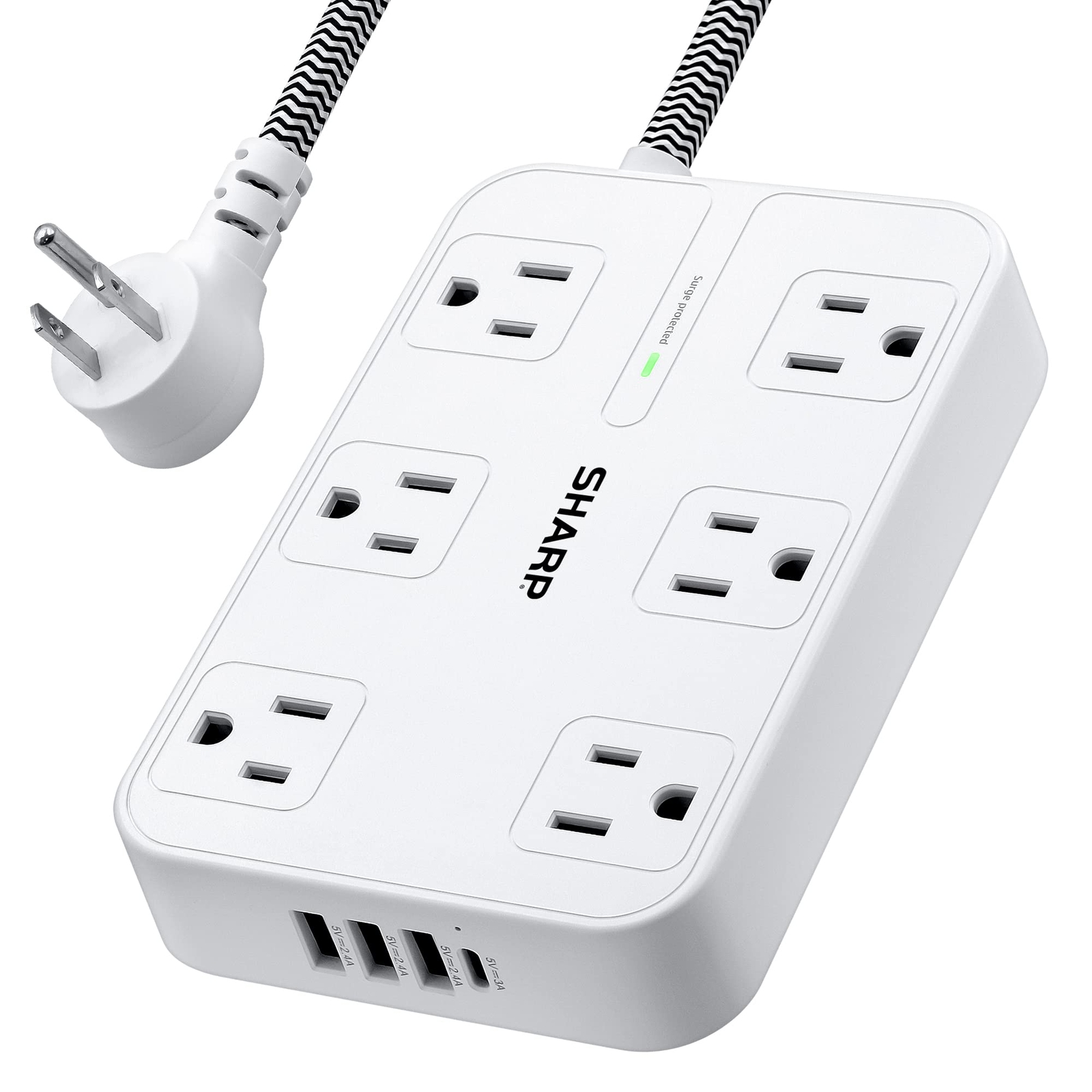 Surge Protector Power Strip - 6 Widely Spaced Outlets with 4 USB Fast Charge ...
