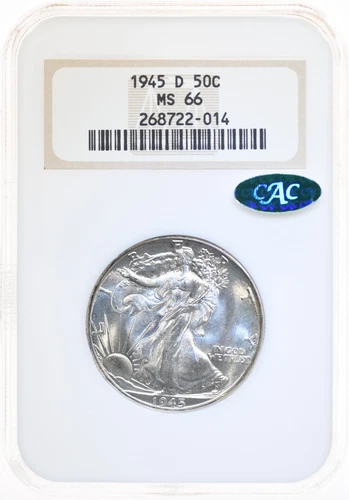 1945-D 50C NGC MS66 CAC Walking Liberty Half Dollar - Old Fatty Holder