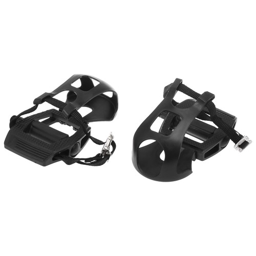 Pair Road Bike Pedals 9/16" Spindle Platform with Toe Clips Fixed Foot Strap - Picture 6 of 8