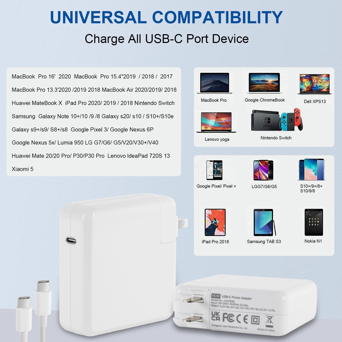 USB C Power Adapter Charger For MacBook Pro 13