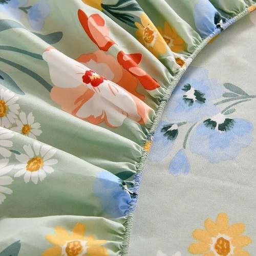FittedSheet Set Floral Style Pillowcase Elastic Bedsheet Skin-friendly Bed Linen - Picture 4 of 34