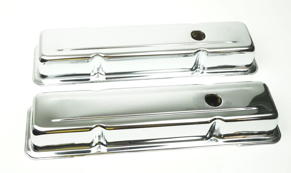 Cubiertas de válvula cromadas Trans-Dapt bloque pequeño Chevy bajo (PR) con deflectores 9216 Foto 3 de 3
