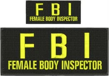 FEMALE BODY INSPECTOR embroidery patches 4x10 and 2x5 inches hook yellow letters