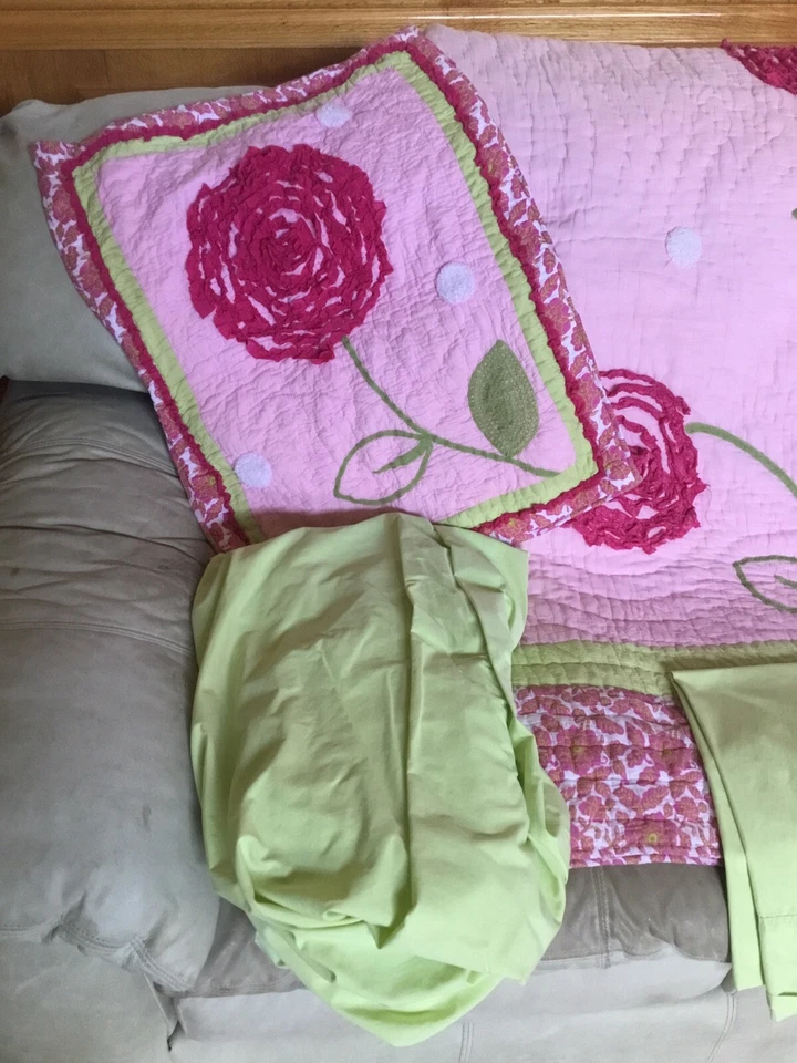 Juego de edredón y sábanas verdes Company Kids rosa/verde floral Queen YS-685 Foto 3 de 4