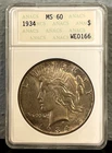 1934 Peace Dollar ANACS MS60 in Old Soapbox Holder