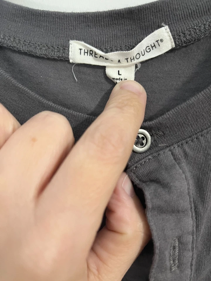 Men’s THREADS 4 THOUGHT Button Top Gray Henley Shirt Size L - Image 2 of 4