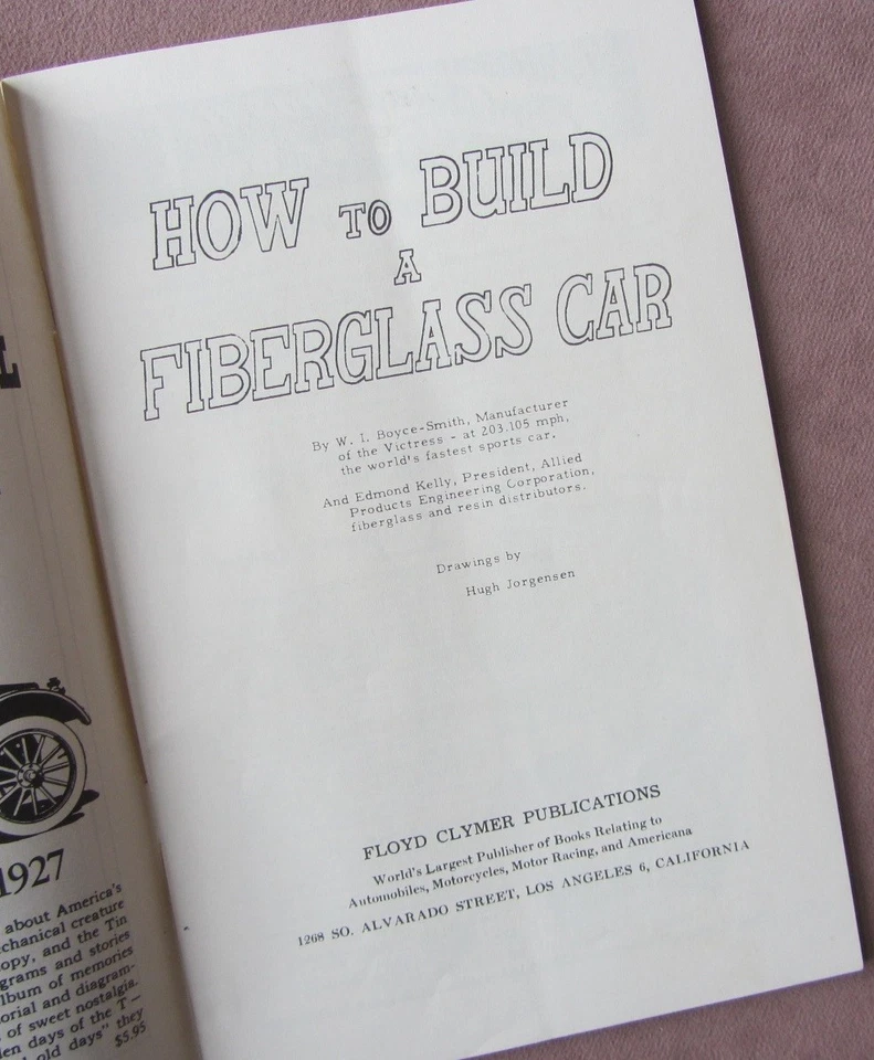 1958 Original Vtg How to Build a Fiberglass Car Floyd Clymer w Envelope Victress - Image 2 of 4