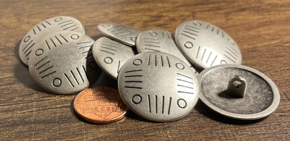 8 Large Antiqued Silver Tone Metal Shank Buttons Slight Dome 1 1/8" 28mm 7409 - Image 2 of 2