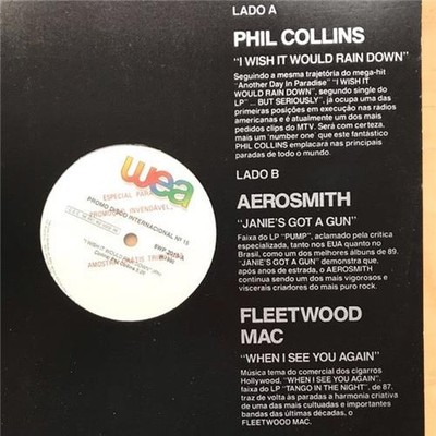 PHIL COLLINS/AEROSMITH/FM I WISH IT WOULD RAIN DOWN 12'' 1990 PROMO + JANIE'S GOT
