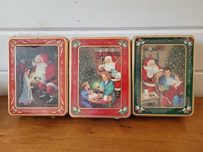 Vintage NEW 3 Christmas tin OREO 1992-1993 Limited Edition  Sealed With Oreos!!