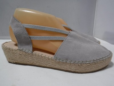Eric Michael Gray Suede Leather Espadrille Sling Back Sandals Wedge 39 (8.5-9)