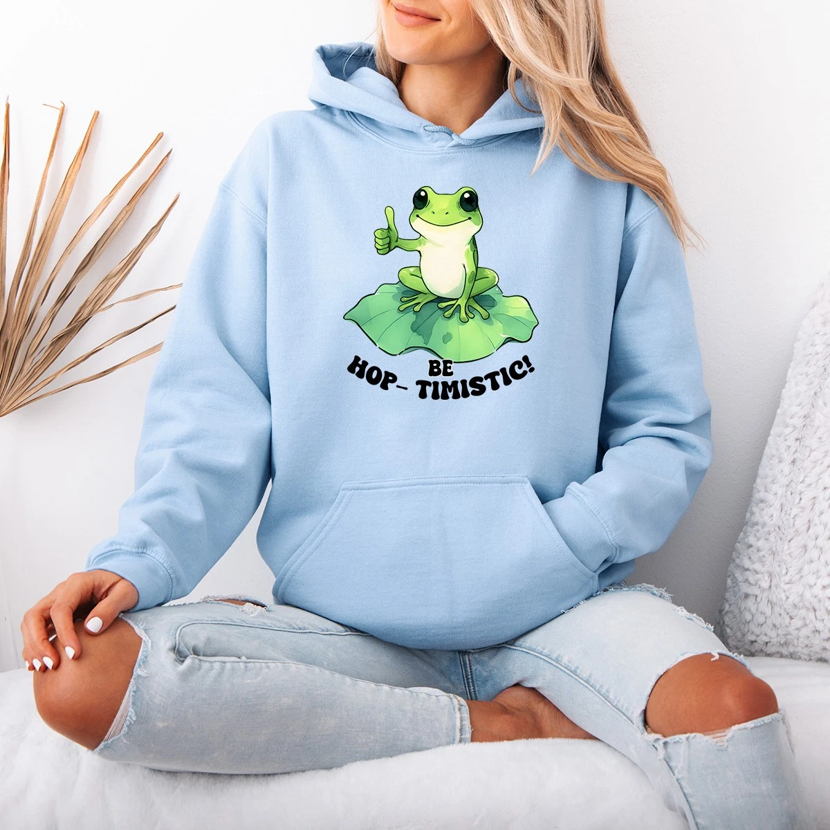 Hop Be Optimistic Womens Hoodie Frogs Animals Gift For Her