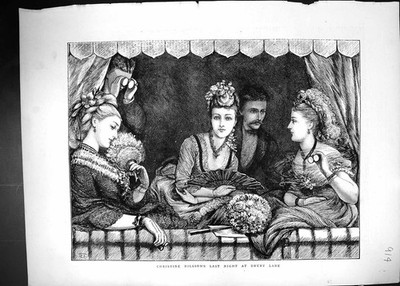 Original alter antiker Druck 1872 Christine Nilsson Drury Lane Theater Zuschauer