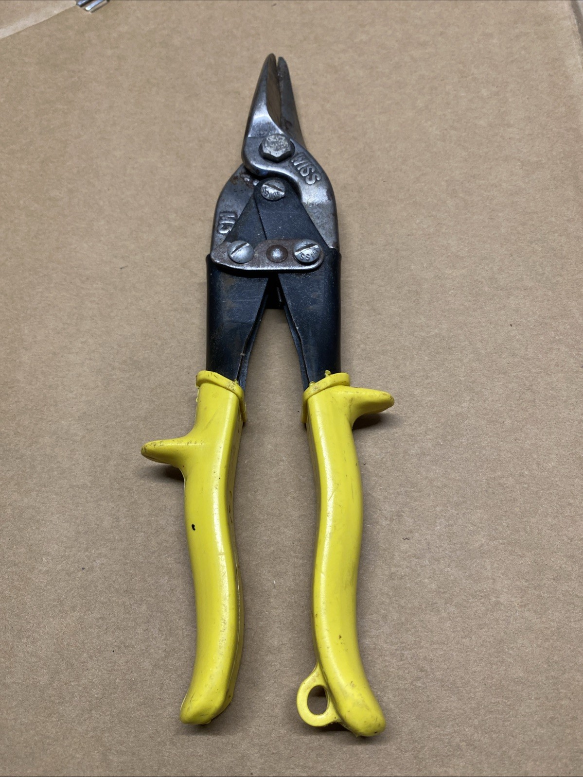 Vintage WISS M3 Sheet Metal Tin Snips, Yellow Handle, 10" Sheers, STRAIGHT CUT