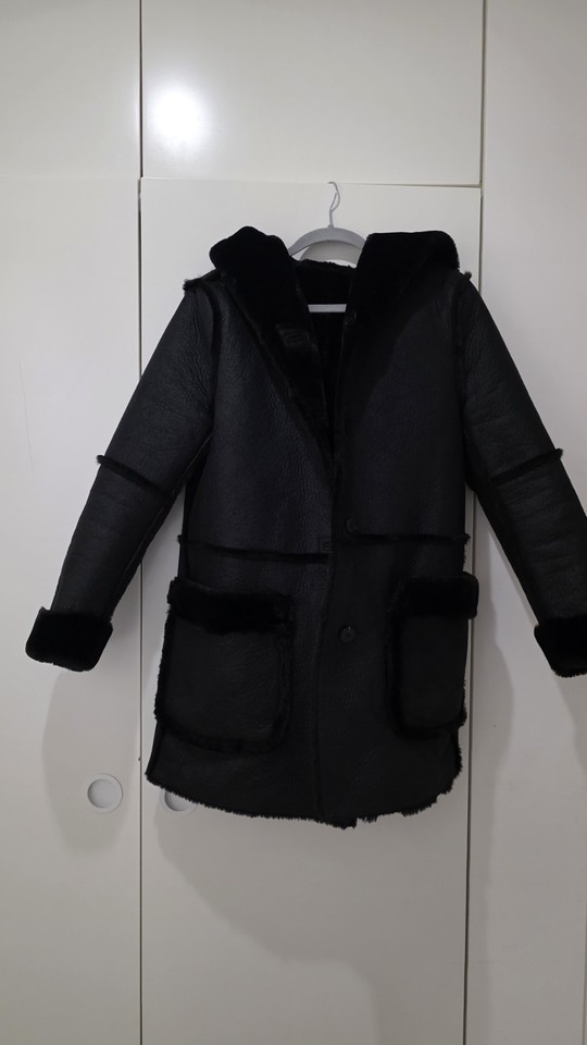 Zara Trf Outerwear Women’s Coat Button Front Hooded Faux Fur Trim Black Size M