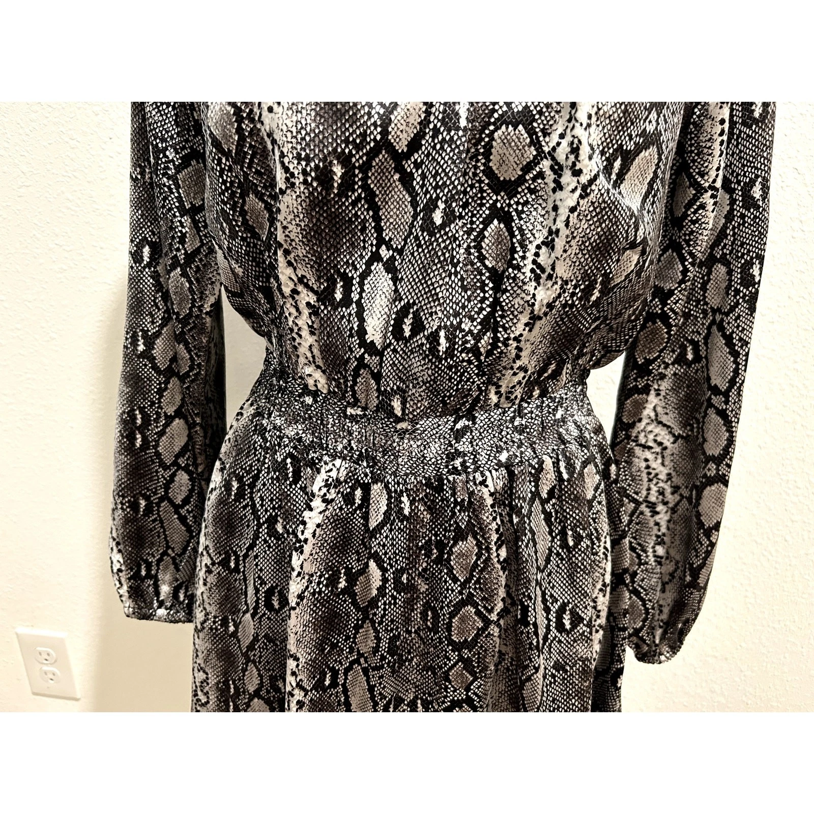 Abito donna Michael Kors Adder stampato scollo a catena nero bianco taglia Petite Small